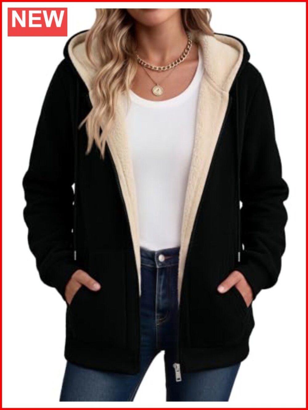 Sherpa Fleece Jacket Full Zip Hoodie Thick Warm Winter Coat Women